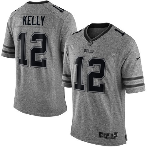 Men's Limited Jim Kelly Nike Jersey Gray - #12 Gridiron NFL Buffalo Bills